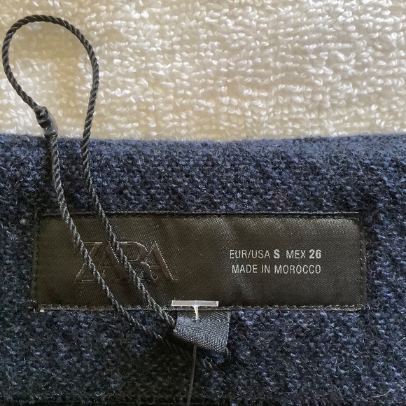 ZARA Wool Blend Textured Midi Skirt Navy SZ S. - Picture 14 of 16